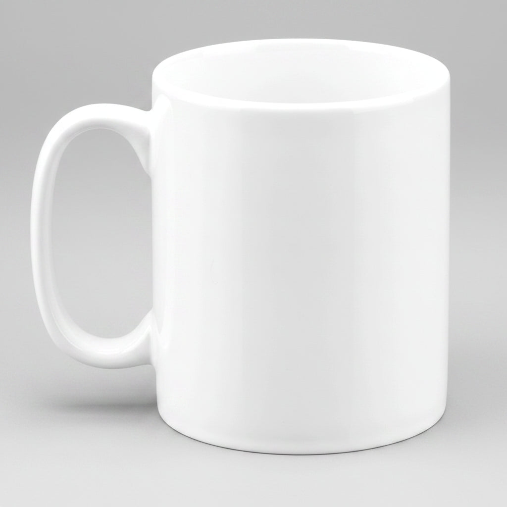 White ceramic mug on a white background