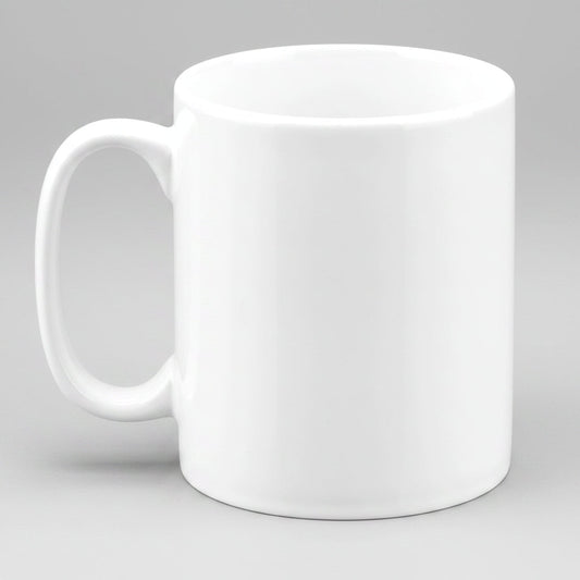 White ceramic mug on a white background