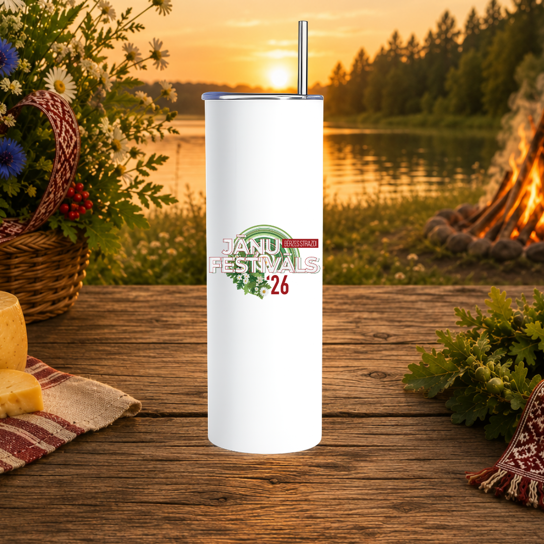 Official Jāņu Festivāls 2026 Stainless Steel Tumbler with Straw (600ml)